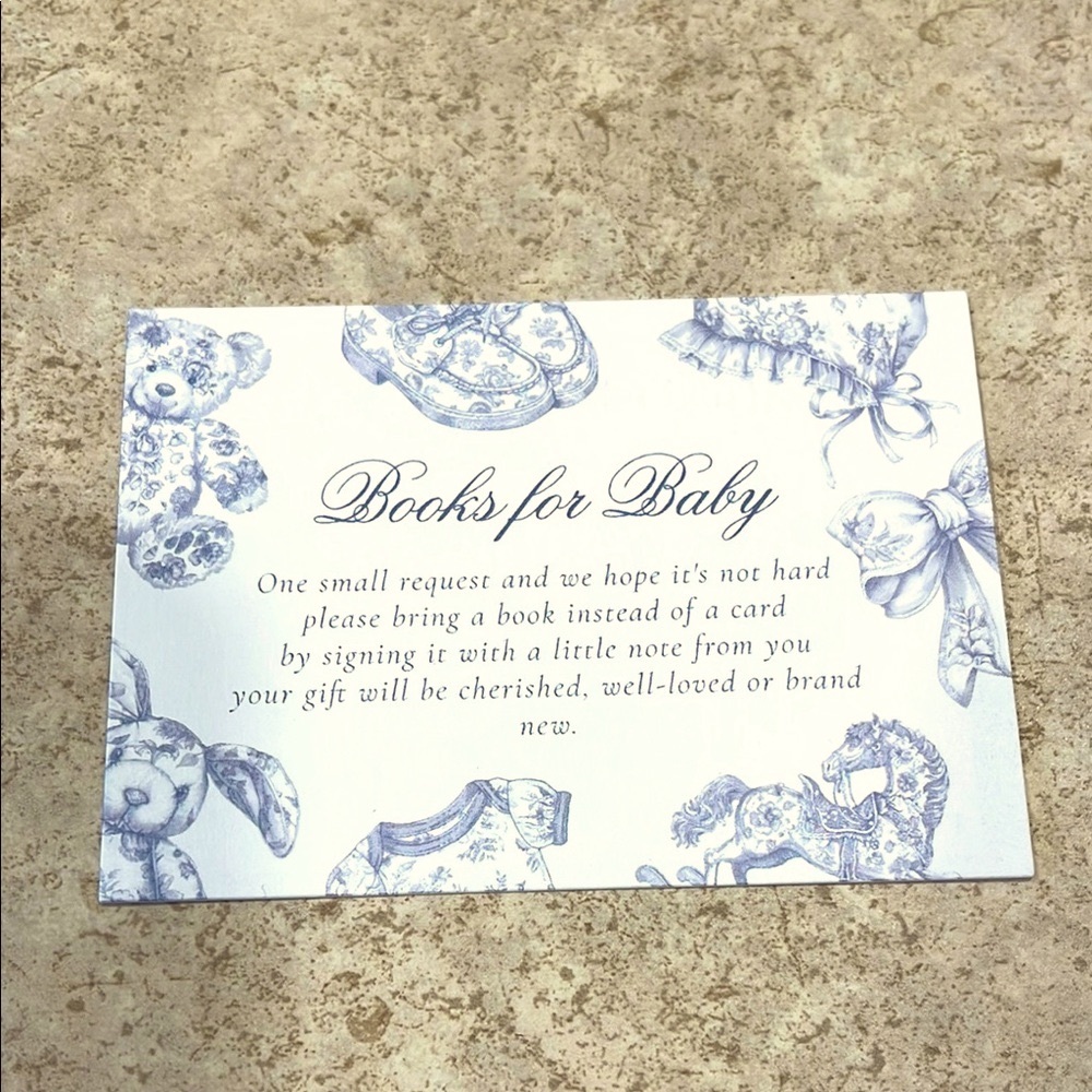 BNIB 50 BOOKS FOR BABY SHOWER CARDS TOILE BABY PRINT ITEMS 2.5” x 3”